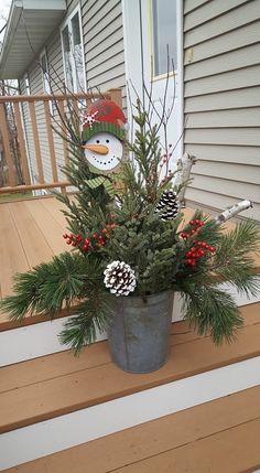 a potted plant sitting on top of a wooden porch