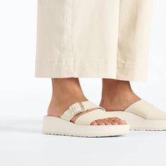 Almina Leather Ecru | BIRKENSTOCK Birkenstock Styles, Platform Wedge Heels, Zermatt, Fall Clothes, White Sandals, Eva Sole, Bottom Clothes, Wide Straps, Platform Wedges