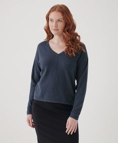 Women’s Classic Fine Knit Relaxed Sweater made with Organic Cotton | Pact Classic Sweaters, Classic Sweater, French Navy, Sweater Making, Fair Trade, Stretching, Organic Cotton, Relaxed Fit, Plus Size