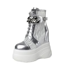 size: 34, Color: Silver Silver Shoe, Head Color, Super High Heels, Fitness Watch, Silver Shoes, Metal Buckles, Haiti, White Silver, Women's Boots