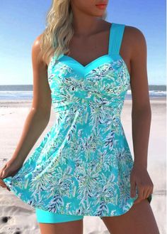 Color:Cyan;Size:S;Size:M;Size:L;Size:XL;Size:XXL;Bra Style:Padded;Support:Wire Free;Pad Style:Removable;Strap Style:Unadjustable;Package Contents:1 X Swimdress , 1 X Shorts;Occasion:Sport; Modest Swimwear Christian, Printed Swimdress, Swimwear Suits, Trendy Swimsuits, Boutique Style Outfits, Modest Swimwear, Swimwear Bottoms, Swimwear Online, Plus Size Swimwear