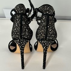 Size 6.5 Brand New. Worn Once. Brand: Aldo. Very Cute, Comfortable And True To Size Glamorous Black Sandals For Dinner, Chic Black Sandals For Dinner, Black High Heel Sandals For Events, Black High Heel Sandals With Rhinestones, Black Open Toe Heels For Events, Glamorous Black Heels With Heel Strap, Black High Heel Sandals For Dinner, Chic Black Heels For Dinner, Black Pointed Toe Glamorous Sandals