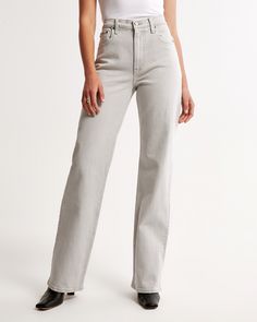 On-trend 90's-style high rise relaxed jeans, that are slim at the top with a wider leg shape, featuring a full-length leg, icy grey wash and clean hem. Spring Mom Fit Pants With Straight Hem, Trendy High Waist Straight Fit Bottoms, Trendy Straight Fit Bottoms For Spring, Modern Straight Hem Summer Jeans, Trendy Straight Fit Bottoms For Summer, Trendy Bottoms With Straight Hem For Summer, Summer Mom Fit Jeans With Straight Hem, Trendy Straight Bottoms For Spring, Modern Relaxed Fit Jeans For Summer