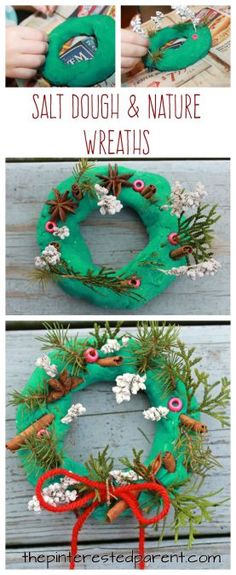 the process to make a wreath with yarn and pine cones