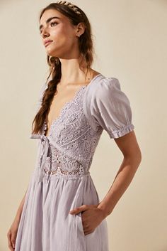 Beach Wedding Guest Dress, Lavender Blue, Brunch Outfit, Lace Midi, Cute Fall Outfits, Lace Midi Dress, Puffed Sleeves, Free People Dress, Dress Backs