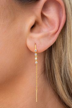 Dainty Gold Crystal Thread Earrings Vermeil Length approx. 2 inches Fall Winter Essentials, Thread Earrings, Short Sleeve Cardigan, Earrings In Gold, Gold Crystal, Dainty Earrings, Winter Essentials, Long Sleeves Jacket, Vintage Gifts