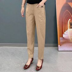 Women's Elastic Waist Cotton Pants brick red-M/UK6 Brick Red, Cotton Pants, Elastic Waist, Elastic, Pants, Red, Trousers