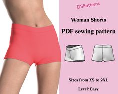 women's shorts with high waist and low rise for the hips, sizes from xs to 2xl