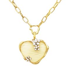 Simplicity is the key ingredient in this remarkable heart-shaped crystal pendant Fun and flirty, you'll be turning heads for sure. This is a wonderful addition to your spring and summer look.  Necklace measures 16-19 inches with the 3 inch adjustable extension chain for a perfect fit. décor measures 1.75 inches long by 1.5 inches wide on Large White Heart and 1.50 inches long by 1 inch wide on Small Black Heart.  Stunning crystal heart design pendant with textured gold tone framing. Necklace pen Buttercream Color, Valentine Gifts Jewelry, Special Occasion Jewelry, Color Heart, Crystal Heart Pendant, Holiday Jewelry, Valentines Jewelry, Colorful Heart, Crystal Heart