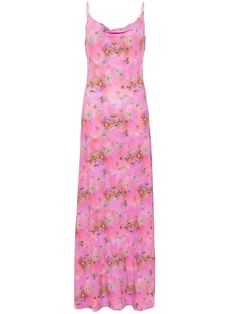 pink/multicolour stretch-design all-over floral print cowl neck spaghetti straps cowl effect back slip silhouette slight flare straight hem long length City Dress, Pink Floral Print, Floral Print Maxi Dress, Floral Print Maxi, Pink Maxi Dress, Prom Party Dresses, Cami Dress, Dress Pink, Fancy Dresses