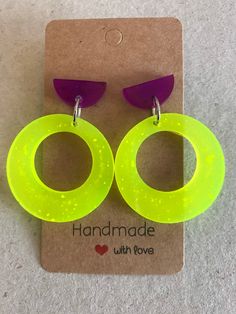 "BUY TWO GET A THIRD FOR FREE!! (please, don't add your free product to your shopping cart or you will be charged for it. Pick 1 product and leave the full name of it in the \"Note to enjoywelrydesign\" Box during checkout.)This is Butterflies dangle earrings. The earrings are made with epoxi resine, fluorescent colors and alloy silver metal.. Add it to any outfit for the perfect touch of urban chic. Modern urban feel. This earrings are an ideal treat for youself or perfect as a GIFT for anyone Long Distance Relationship Anniversary, 80s Jewelry, Earrings Boho Chic, 80s Earrings, Leather Anniversary, Fluorescent Colors, Modern Urban, Boyfriend Anniversary Gifts, Earrings Boho