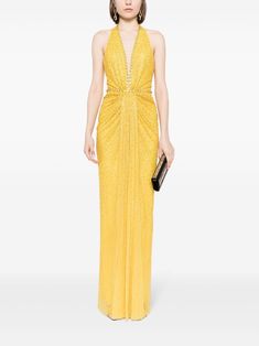 Jenny Packham Petunia Embellished Gown - Farfetch Bling Outfits, Gown Yellow, Uzun Boy, Yellow Crystals, Yellow Gown, Embellished Gown, Versace Outfit, Jenny Packham, Jonathan Adler