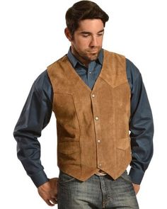 Liberty Wear Men's Suede Western Vest, Brown Western Leather Vest For Fall, Rugged Brown Vest For Fall, Sleeveless Western Outerwear For Fall, Western Style Vest With Pockets For Fall, Western Style Brown Vest For Fall, Western Brown Vest For Fall, Brown Western Vest For Fall, Fitted Sleeveless Rugged Outerwear, Rugged Fitted Vest Outerwear