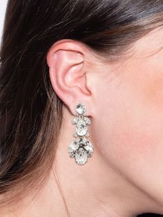 A cascade of oval, navette, round, square and pear crystals to create a flow of symmetric design secured with a stud post. From Sorrelli's Crystal collection in our Palladium Silver-tone finish. Modern Silver Chandelier Earrings For Wedding, Modern Silver Crystal Earrings For Wedding, Modern Crystal Earrings For Wedding, Oval Crystal Earrings For Wedding, Oval Crystal Earrings For Formal Occasions, Symmetric Design, West Coast California, Sorrelli Jewelry, Snow Bunnies