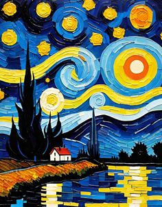 the starry night is painted with acrylic paint