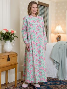 A Bouquet Of Beauty and 100% Cotton Comfort Floral Print Spring Sleepwear, Spring Floral Print Sleepwear For Overnight, Floral Print Sleepwear For Overnight In Spring, Pink Floral Print Nightgown For Home, Spring Floral Print Nightgown For Home, Feminine Floral Print Nightgown For Daywear, Modest Sleepwear, Night Wears, Cotton Night Dress