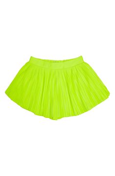 A tennis-ball hue brightens a pleated skort your kiddo will love. 100% polyester Hand wash, line dry Imported Green Tennis Skort For Summer, Green Skort For Tennis And Summer, Green Summer Tennis Skort, Green Tennis Skirt For Summer, Green Pleated Tennis Skirt For School, Short Green Tennis Skirt For Spring, Short Green Spring Tennis Skirt, Sporty Green Tennis Skirt For Spring, Pleated Skort For Cheerleading In Spring