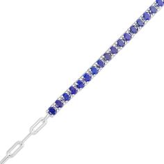 Bring vibrant color and effortless style to your favorite looks with this blue lab-created sapphire paper clip chain line bracelet. Fashioned in sterling silver This look glistens with a row of 3.0mm bright blue lab-created sapphires. A length of paper clip chain completes the other half of the design. This 7.0-inch bracelet secures with a lobster claw clasp. The Other Half, Other Half, Paper Clip, Bright Blue, Lobster Claw, Sterling Silver Bracelets, Effortless Style, Sapphire, Lab