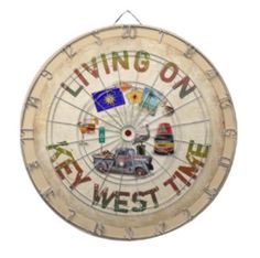 a dart board with the words living on west time written in different languages and pictures