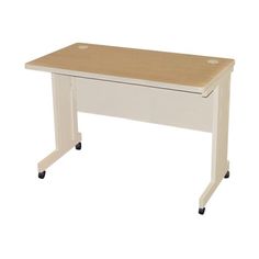 a white desk with wheels and a wooden top on an isolated white background for display