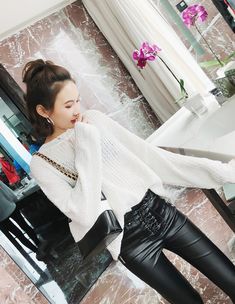 Black Lace-Up Leather Pants | Chaeyoung - Twice M Casual Leather Pants For Spring Going Out, Casual Leather Pants For Winter, Casual Leather Pants For Spring Party, Casual Leather Pants For Going Out In Fall, Trendy Bottoms For Going Out In Winter, Trendy Winter Bottoms For Going Out, Casual Leather Pants For Night Out In Winter, Winter Leather Pants For Going Out, Casual Leather Pants For Fall Party