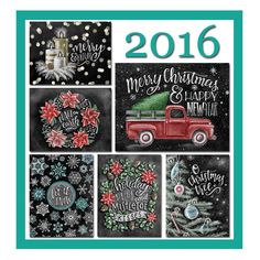 a christmas card with the words merry christmas and an image of a red truck