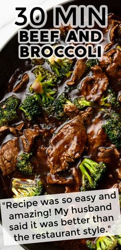 a skillet with beef in sauce and text overlay that reads 30 min beef and broccoli - "Recipe was so easy and amazing! My husband said it was better than the restaurant style." Easy Beef And Broccoli Recipe, Beef And Broccoli Recipe, Easy Beef And Broccoli, Italian Meats, Beef And Broccoli, Broccoli Recipe, Broccoli Beef, Health Dinner Recipes