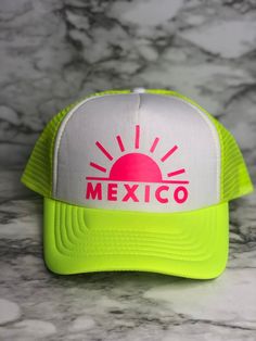 "These unique custom MADE TO ORDER hats are truely one of a kind. Not all heads are created equal , which is why we have so many size options. You can customize your hat color, size and your favorite design. please note all hat colors vary by size, in other words- not every hat color is available in every size. Please feel free to ask any questions you have about sizing, as these are MADE TO ORDER exactly how the order is placed, I do not offer refunds or exchanges, thanks you! The \"extra small Trendy Yellow Hat For Streetwear, Trendy Yellow Streetwear Hat, Trendy Green Flat Bill Hats, Yellow Trucker Hat With Flat Bill, Fun White Trucker Hat For Outdoor, White Summer Trucker Hat With Flat Bill, White Flat Bill Trucker Hat For Summer, Yellow Flat Brim Baseball Cap For Summer, Trucker Baseball Cap For Festival