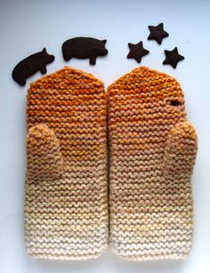 Knit wool mittens made in decorative rustic knit. Blend of yarns in different shades white, yellow, beige and orange make the mittens both warm and artistic accessory.  Warm and witty accessory - otherwise classic mittens, they have a special hole for the index finger that allows smart-phone users answer the call, or use the finger for any other purposes (PIN codes, itchy nose)  without taking off the mitten. Size S/M (23cm/9.4in length, 8,5cm/3.3in width)  Please hand wash and dry flat. Handmade Yellow Knitting Pattern For Winter, Handmade Winter Knitting Pattern In Yellow, Winter Yellow Knitting Pattern, Knitting Hands, Mitten Pattern, Creative Knitting, Wool Gloves, Wool Mittens, Crochet Mittens