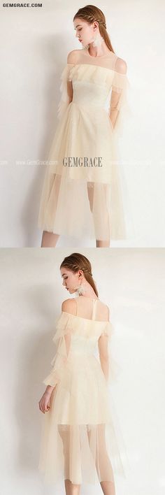 Fairy Short Tulle Champagne Party Dress With Sleeves Ref#HTX97051 at GemGrace. #HomecomingDresses Shop now to get $10 off. Pro custom-made service for wedding dress, formal dress. View Homecoming Dresses,Cute Homecoming Dresses,Semi Formal Dresses for more ideas. Click to shop now! #BuyableHomecomingDresses Fitted Knee-length Tulle Mini Dress, Off-shoulder Tulle Evening Dress For Spring, Spring Off-shoulder Tulle Evening Dress, Summer Mini Length Evening Dress For Banquet, Summer Banquet A-line Dress, Spring Banquet Stretch Midi Dress, Summer Mini Evening Dress For Banquet, Summer Banquet Mini Evening Dress, Fitted Tulle Evening Dress For Summer