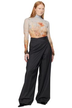 Gray Wrap Trousers by Acne Studios on Sale Spring Wool Wide-leg Pants, Fitted High Waist Wool Bottoms, Fitted High Waist Wool Pants, Tailored Wide Leg Fall Pants, Fitted Wide Leg Pants With Pockets For Fall, Fitted Wool High Waist Bottoms, Fitted Wool High-waisted Bottoms, Tailored High-waisted Fall Dress Pants, Tailored High-waisted Dress Pants For Fall