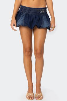 Double Belted Denim Bubble Skort – edikted Dark Denim Skirt, Visionary Fashion, Lace Trim Tank Top, Double Belt, Bubble Design, No Closet, Micro Skirt, Fits Clothes, Summer Plans