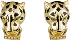 CRB8044700 - Panthère de Cartier earrings - Yellow gold, lacquer, diamonds, tsavorite garnets, onyx - Cartier Jeanne Toussaint, Panther Earrings, Cartier Earrings, Chanel Lipstick, Cartier Necklace, Cartier Panthere, Tsavorite Garnet, Golden Earrings, Cartier Jewelry