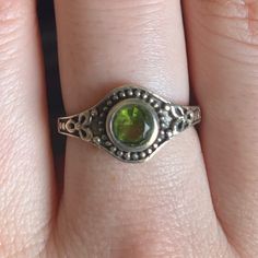 Nwt Handmade Silver Peridot Ring Size 6 Never Worn Purchased In Hawaii Maui From Local Artist Green Crystal Birthstone Ring In Sterling Silver, Green Sterling Silver Stackable Rings For May Birthstone, Green Gemstone Stackable Rings In Sterling Silver, Silver Ring With Peridot Birthstone, Silver Peridot Birthstone Ring, Silver Peridot Ring With Birthstone, Silver Dainty May Birthstone Ring, Adjustable Green Round Birthstone Ring, Green Sterling Silver Crystal Ring Stamped 925