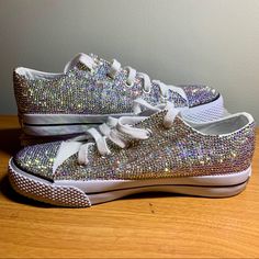 Hand Laid Rhinestones Silver Bedazzled Low-top Sneakers, Silver Low-top Sneakers With Bling, Silver Bling Low-top Sneakers, Silver Rhinestone Sneakers With Round Toe, Silver Rhinestone Low-top Sneakers, White Low-top Sneakers With Rhinestone Rivets, Bling Sneakers, Airwalk Shoes, Canvas Sneakers Womens