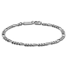 * 925s sterling silver construction
 * Rhodium plated for scratch and tarnish resistance Classic White Gold Charm Bracelet With Silver Chain, Classic Silver Chain Charm Bracelet, Sterling Silver Bracelet With Silver Chain For Everyday Wear, Classic White Gold Charm Bracelet With Sterling Silver Clasp, Classic White Gold Charm Bracelet With Polished Finish, Classic White Gold Charm Bracelet With Silver Clasp, Classic Engraved White Gold Chain Bracelet, White Gold Sterling Silver Charm Bracelet With Solid Links, Sterling Silver White Gold Charm Bracelet