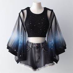 Night Inspired Outfits, Deep V Outfit, Space Themed Outfit Ideas, Mooncore Aesthetic Outfit, Pisces Aesthetic Outfit, Futuristic Outfits Women, Space Outfit Aesthetic, Aesthetic Wings, Stars Outfit