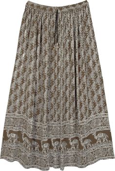 A beautiful olive green canvas for a traditional folk camel and florals print, this long skirt is chic bohemian streetwear with a crushed effect on fabric.  This free flowing breezy skirt features an elastic waistband with drawstrings to adjust the size. #tlb #MaxiSkirt #Floral #Printed #bohemianfashion #printedskirt #summerlongskirt #bohoskirt #camelprintskirt Beige Bohemian Relaxed Maxi Skirt, Beige Bohemian Maxi Skirt, Beige Bohemian Flowy Maxi Skirt, Green Bohemian Maxi Skirt With Elastic Waistband, Bohemian Beige Maxi Skirt With Elastic Waistband, Beige Bohemian Skirt With Elastic Waistband, Bohemian Beige Skirt With Elastic Waistband, Brown Bohemian Maxi Skirt For Vacation, Bohemian Brown Maxi Skirt For Vacation