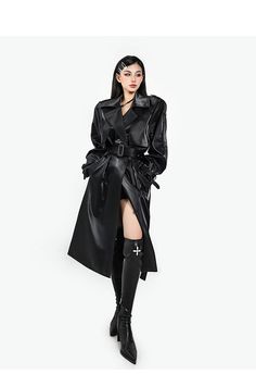 Applicable age: 18-24 years old size: one size pattern: plain Style: Commuter Commuter: Korean Collar: Stand collar Clothes placket: single-breasted color: black Item Number: X22N5904 Season of the Year: Winter 2022 Sleeve Length: Long Sleeve Thickness: Regular Length: long Clothing version: Straight type Material composition: PU Collar Clothes, Leather Button Up, Alt Outfits, Plain Style, Seasons Of The Year, Winter 2022, 24 Years Old, Size Pattern, Black Button