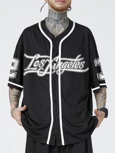 Retro-Style Button-Down Baseball Jersey Los Angeles Graphic – Queencloth Baseball Jersey Outfit, Los Angeles Graphic, Letter Shirt, Jersey Outfit, Men Tops, Baseball Shirts, Mens Fashion Trends, Baseball Jersey, Kids Sleepwear