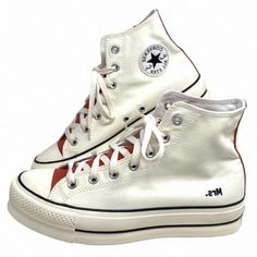 Converse Ctas Lift Platform Women Hi Shoe Canvas White Brown Custom 171209c-Wwwb Brand New With Box No Lid. 100% Authentic! Customized. A Pair Of Shoes Has An Inscription "Mrs." Rise Above “Everyday” In These Platform Chucks. A High Sole Gets You Closer To The Clouds, While Ultra-Comfy Foam Helps You Feel Like You’re Walking On Them. Plus, Classic Canvas In Pairs-With-Anything Colors Keeps Your Style Grounded Like Only Chucks Could. Durable Canvas Upper For That Classic Chucks Look And Feel Eva Casual Cream Canvas Shoes For Streetwear, White Round Toe Canvas Shoes, Retro White High-top Sneakers With Rubber Sole, Retro White High-top Sneakers With Round Toe, White High-top Sneakers For Summer, Trendy White Canvas Shoes For Streetwear, White Cotton High-top Sneakers For Spring, Trendy White Cotton High-top Sneakers, Trendy White Canvas Shoes With Rubber Sole