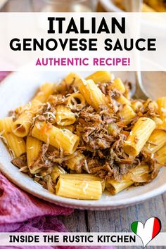 pasta sauce in a white bowl on top of a wooden table with the title above it