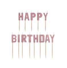 the words happy birthday are spelled with pink sparklers on top of toothpicks