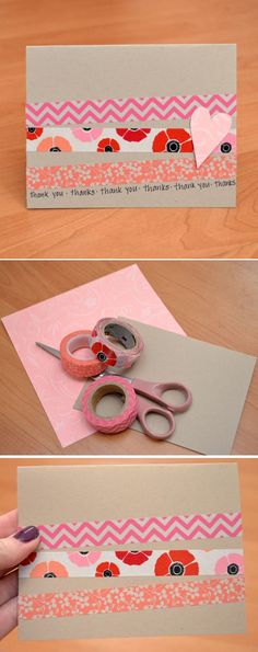 the process to make a card with scissors and tape