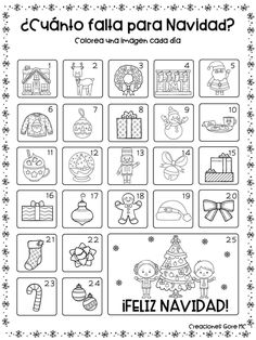 spanish christmas worksheet with pictures and words for children to color on the page