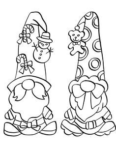 two cartoon characters with hats on their heads, one wearing a santa hat and the other holding