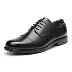 PRICES MAY VARY. Men’s derby shoes designed in the USA. Soft synthetic leather upper features a cap toe. Classic lace-up construction for a secure fit. Premium leather lining and lightly padded latex footbed for all-day comfort. Flexible and comfortable derby dress shoes with rubber outsole. Heel Height Measurement: Approximately 1 inch. Complete your casual and formal look this season with these wing tip stylish oxford lace-ups featuring decorative perforation for vintage appeal. Featuring perf Mens Dress Shoes Guide, Comfortable Leather Shoes, Black Oxford Shoes, Cap Toe Shoes, Height Measurement, Suit Ideas, Black Leather Oxfords, Derby Dress, Shoes Classic