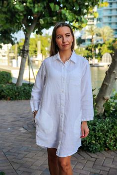 - medium weight linen - 100% European flax - pre-washed/pre-shrunk - soft and comfortable - great texture and lovely wrinkles Spring Linen Blouse With Spread Collar, Collared Linen Blouse For Daywear, Daywear Collared Linen Blouse, Vacation Linen Long Sleeve Shirt, Spring Cotton Button-up Tunic, White Linen Blouse With Spread Collar, Long Sleeve Linen Shirt For Vacation, Casual Tunic With Button Closure For Daywear, Relaxed Fit Button-up Tunic