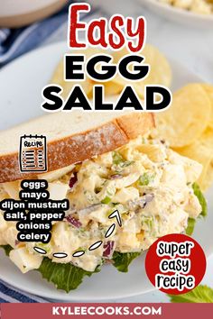 an egg salad on a plate with potato chips