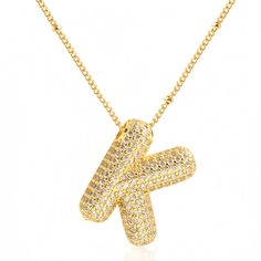 PRICES MAY VARY. High-Quality Material & Expert Craftsmanship ---Realhunlee Bubble Letter Pendant K made of 18K gold plated which is covered & inlaid with 100-200 4A cubic zirconia stones. Nickel free, lead free & hypoallergenic. Our advanced plating process ensures that the color of the necklace is bright and will not fade. 26 letters from A-Z, which represents different meanings such as name, wishes, ect. You can combine it with any other necklaces to create your own charm. Fashion Dazzling Go Bubble Letter Necklace, Letter Necklace Gold, Gold For Women, Bubble Letter, Alphabet Necklace, Gold Bubbles, Gold Letter Necklace, Name Pendant, Birthday Jewelry